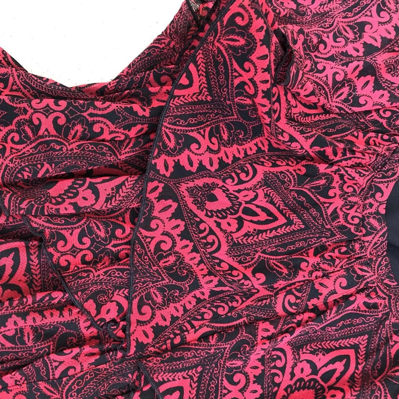 Y2K Whimsygoth Vampy Fairy Grunge Ruffle Top Shirt Blouse Red Black Flare Paisley #Western #Boho #Indie #Cottagecore #Gothic Short Sleeve Sz 1X Measurement in pics - Image 2