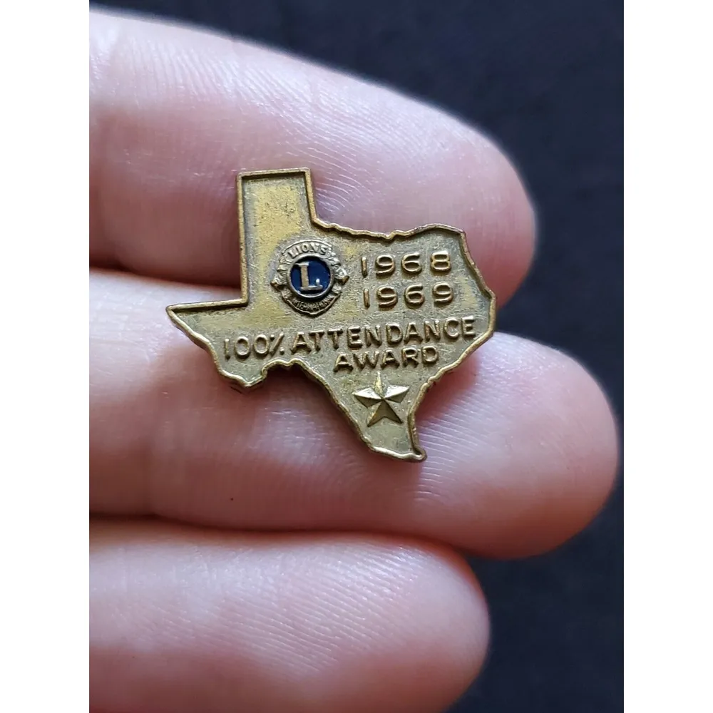 Vintage Lions Club Lapel Pin 100% Attendance 1968 1969 President Evans T… - Image 2