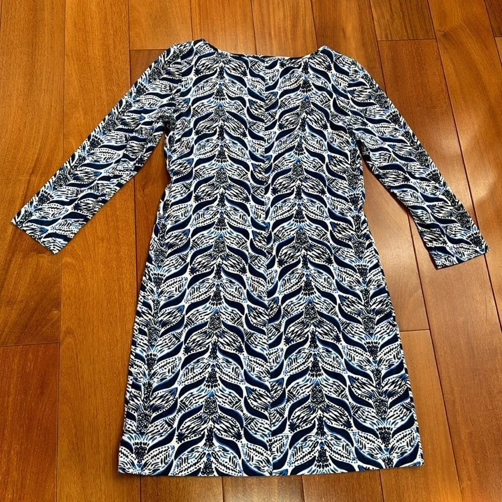 Lilly Pulitzer Pima Cotton Shift Dress Blue Mermaid's Tail 3/4 Sleeve size XS - Image 5