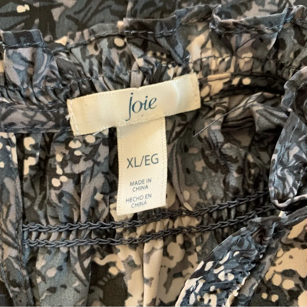 Joie Black Gray Floral Print Halter Dress‎ XL Sleeveless Ruffle Neck Chic - Image 3