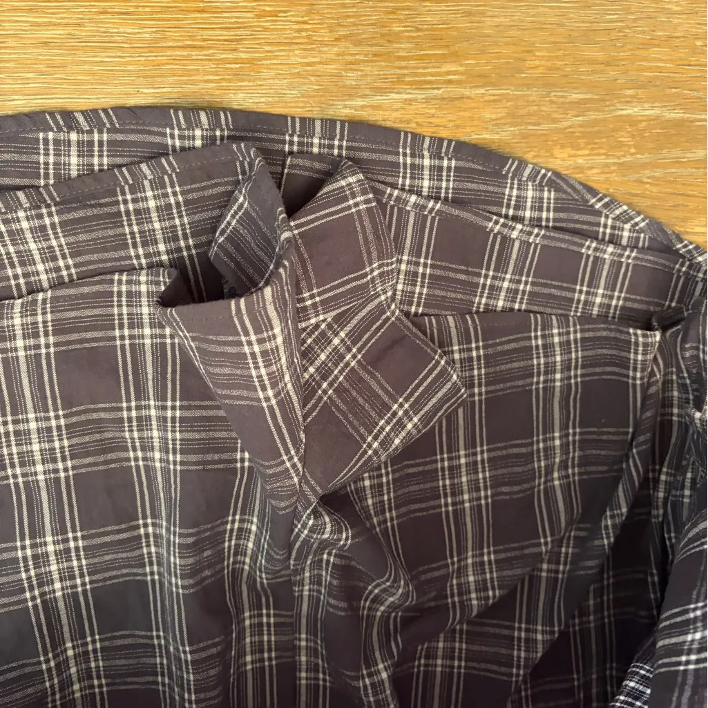 Amazing Lace Charcoal Plaid Button-Down Shirt Romper. Built in Shorts - Image 3