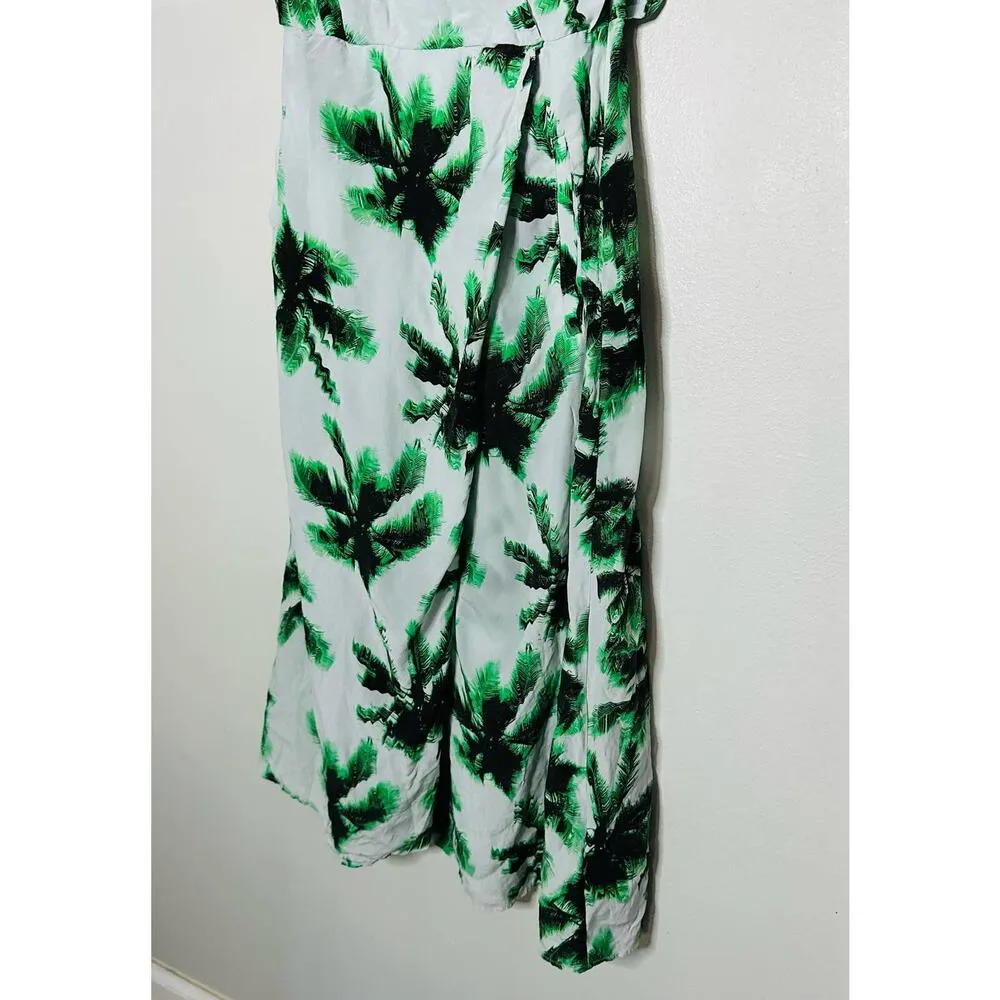 Equipment Femme Green White 100% Silk Palms Bijou Wrap Dress Size 4 - Image 4
