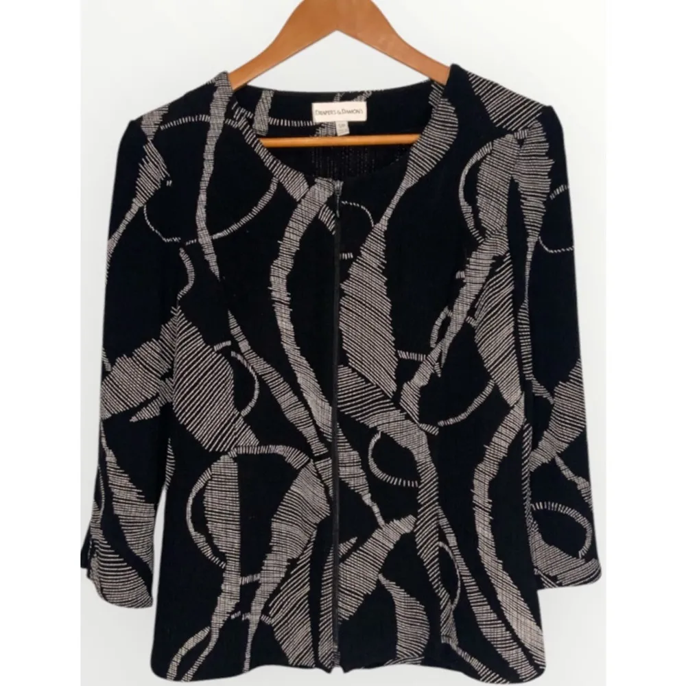 Drapers & Damons Black Tan Print Stretch Knit 3/4 Sleeve Office Casual Jacket SP - Image 2