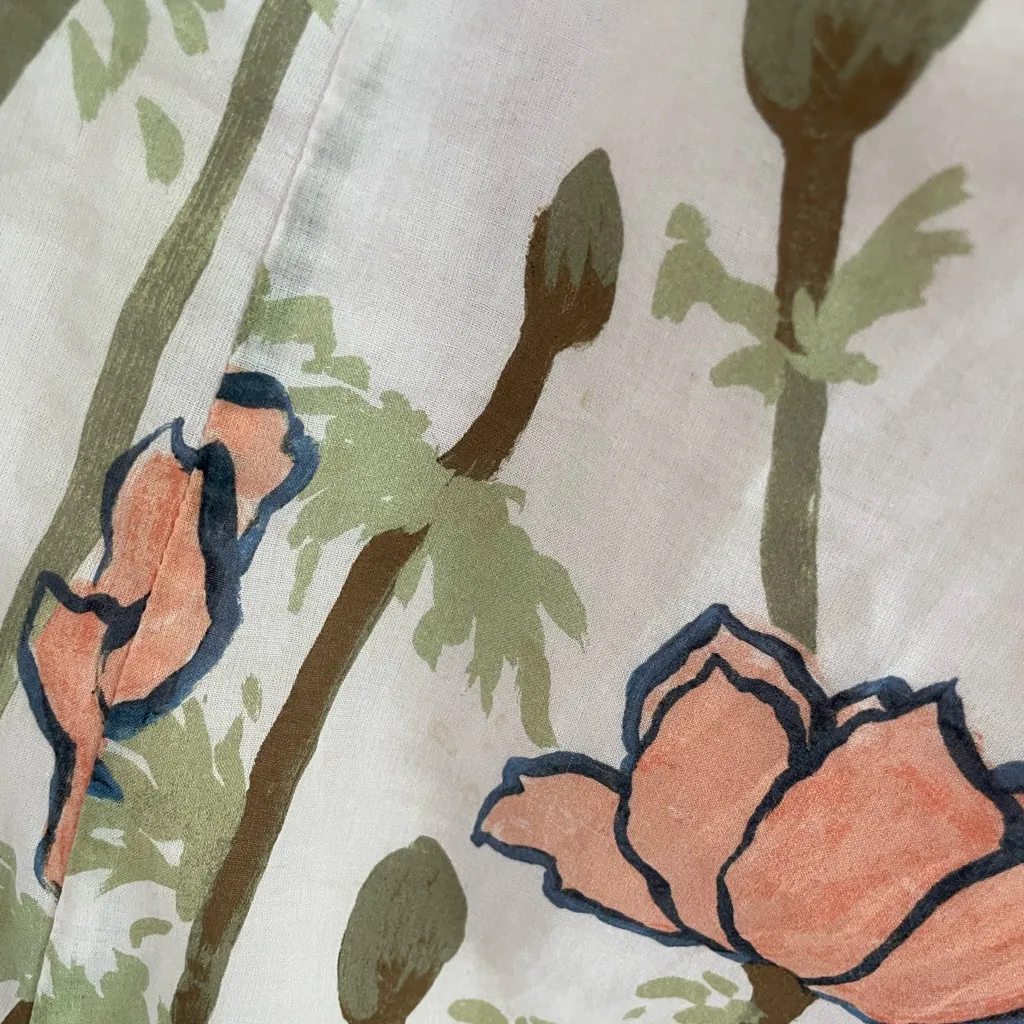 Tory Burch Cotton Voile Midi Dress Smocked Pink Poppies Floral Size M Lined - Image 10