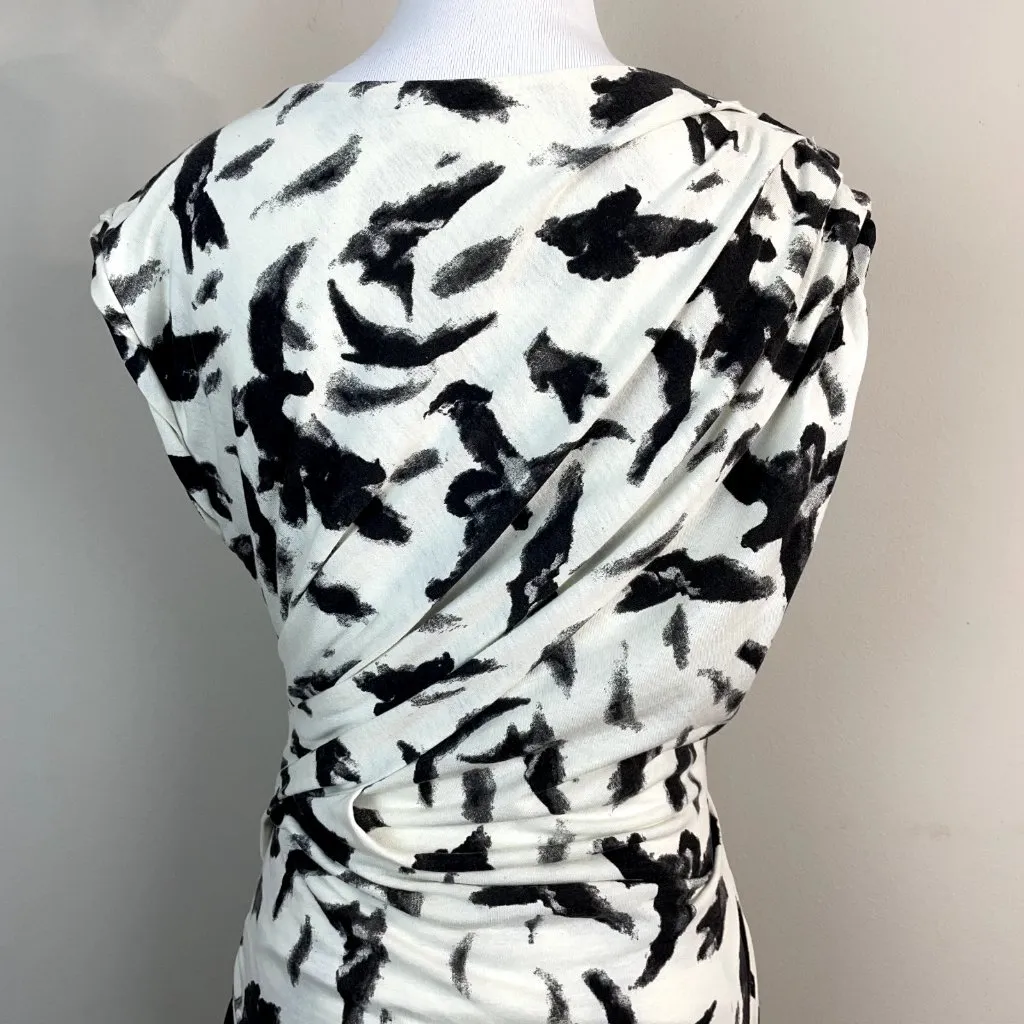 Pam & Gela Dress Womens Medium Off White‎ Gray Ruched Pleated Sheath Sleeveless - Image 6