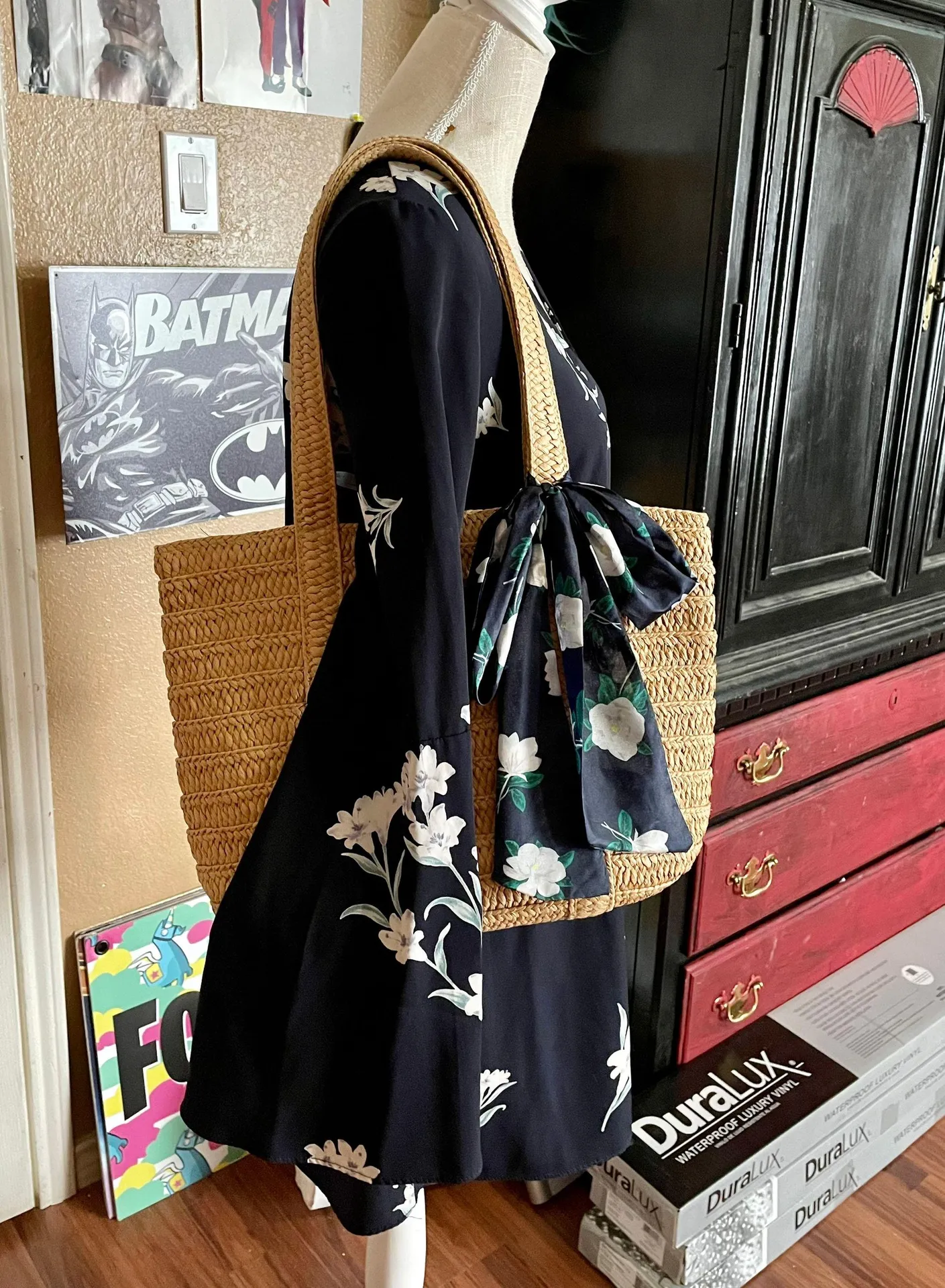 Blue Floral Bell Sleeve Mini Dress - Image 4