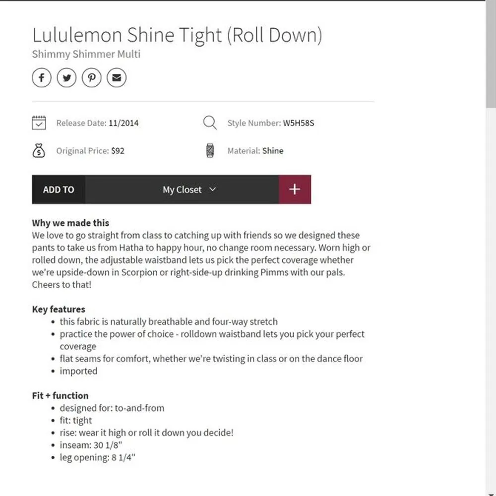 Lululemon Shine Tight Shimmy Shimmer Roll Down Leggings - Image 5