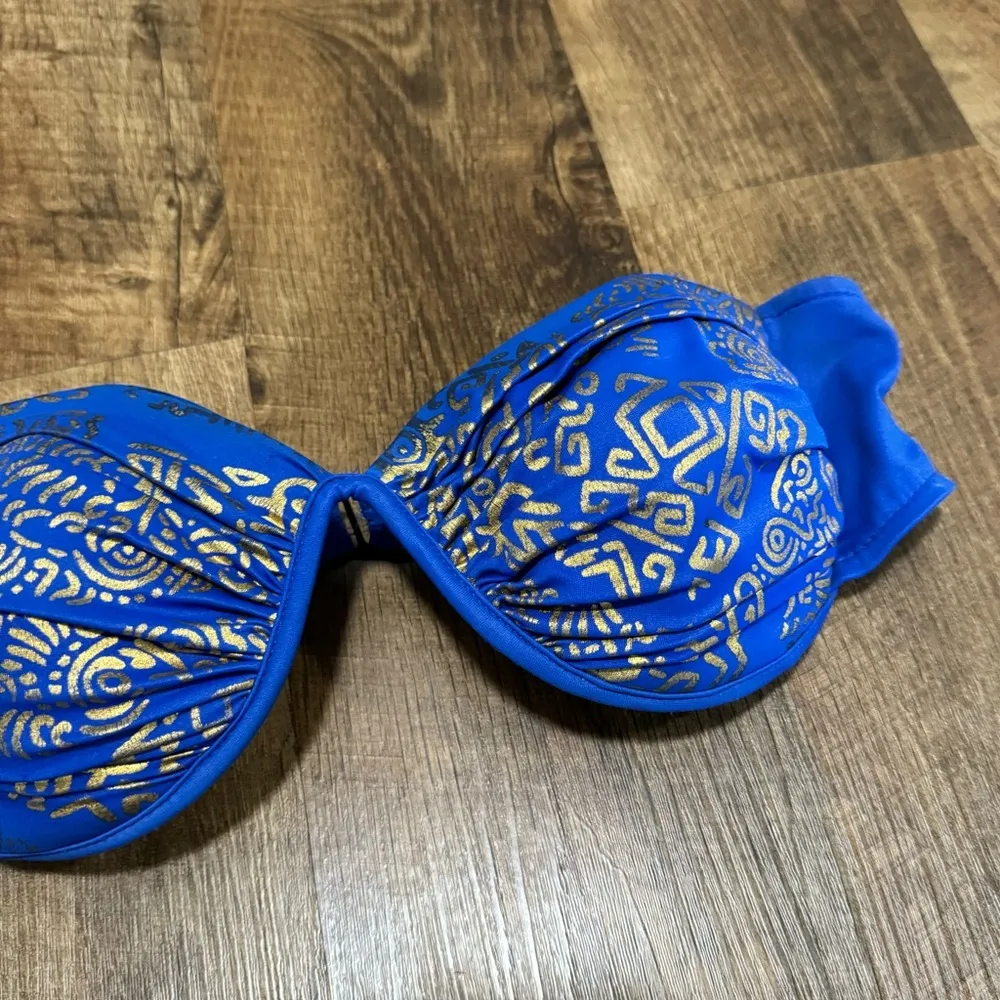 Vtg Catalina Bikini Top Sz 12 Aztec Egyptian Print Blue Gold Underwire - Image 5