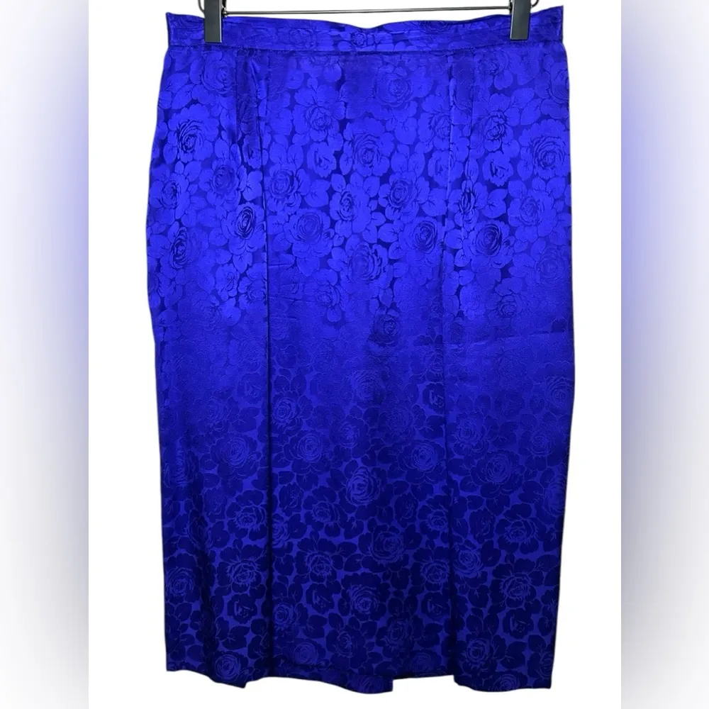 EXCELLENT Vintage Adrianna Papell Silk 2Piece Suit Blazer Skirt Stripe Floral 12 - Image 11