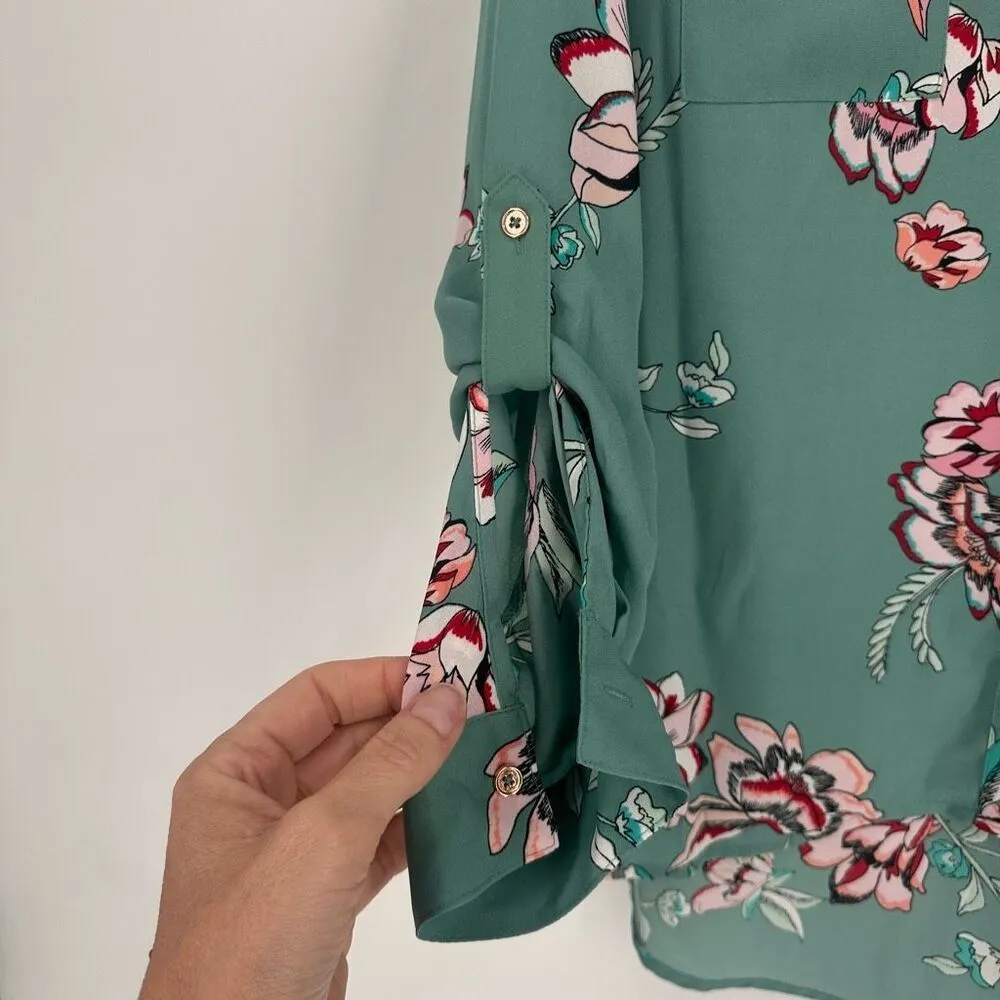 NWT Candie’s‎ Button Down Career Blouses Medium Floral Blue Lace Split Back - Image 6