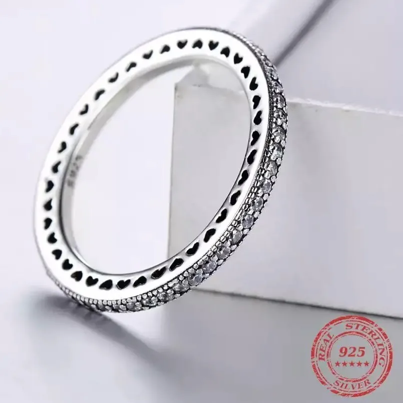 SIZE 9 925  Hearts Clear CZ Stackable Ring - Image 2