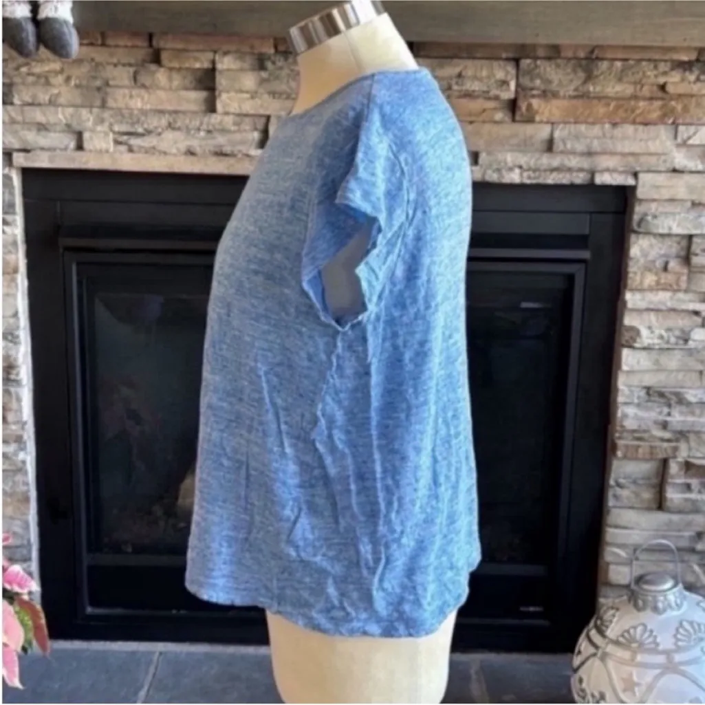 Joie Linen Azure Blue Short Sleeve Top - Image 2