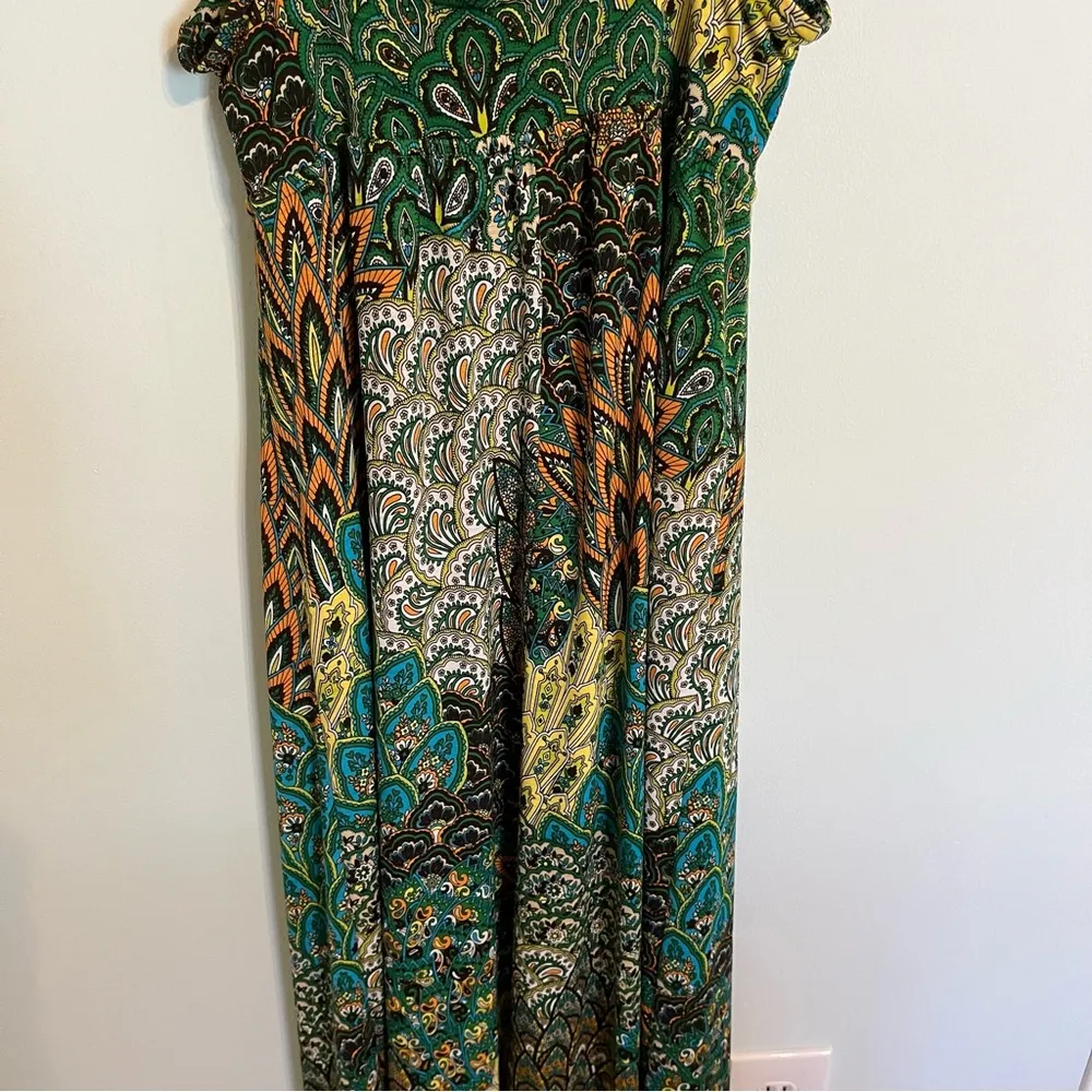 Moa Moa Boho Green Print Maxi Dress Size Small - Image 5