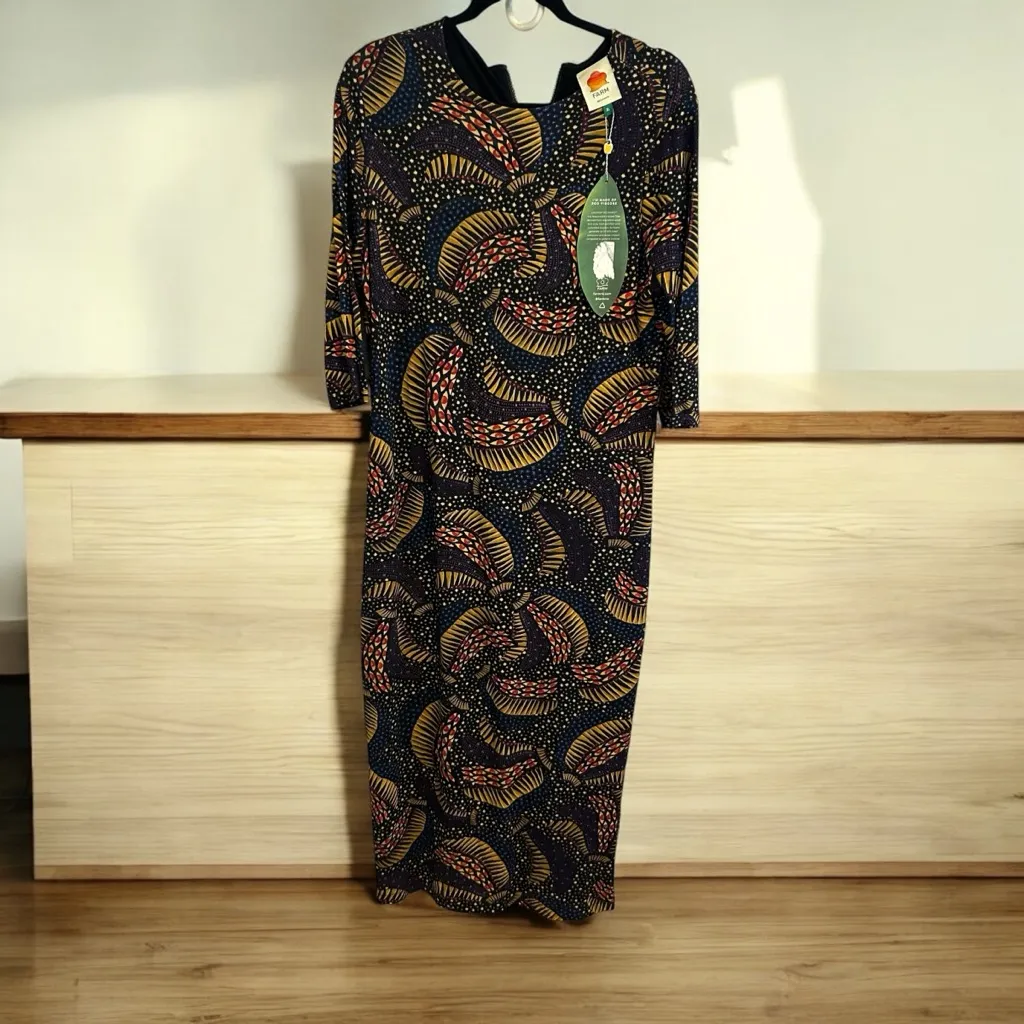 Farm Rio New Black Wild Bananas Jersey Stretch Dress size XL coastal chic - Image 2