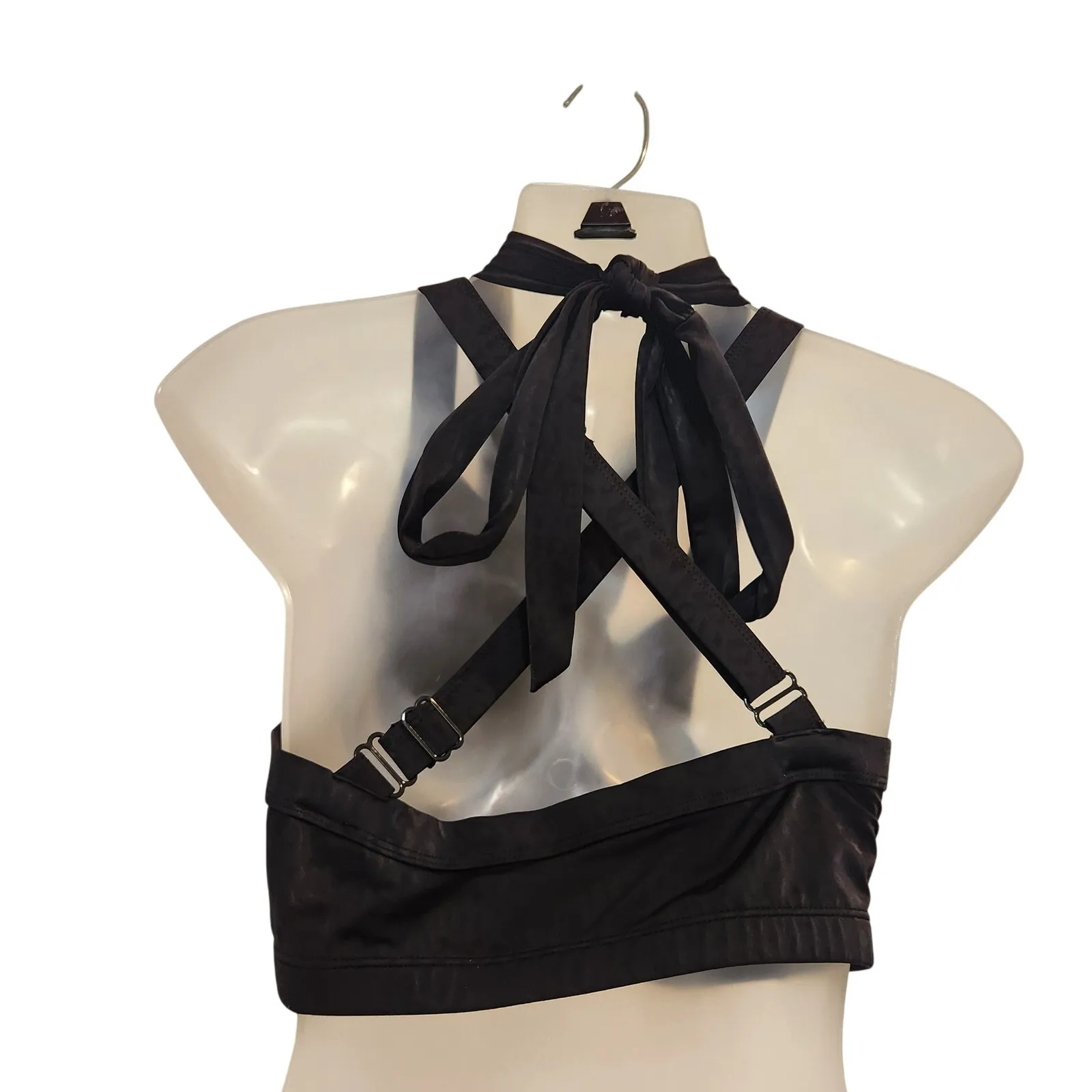 Kiava Black Leopard Criss Cross Convertible Sexy Halter Wrap Bikini Top Size XL - Image 4