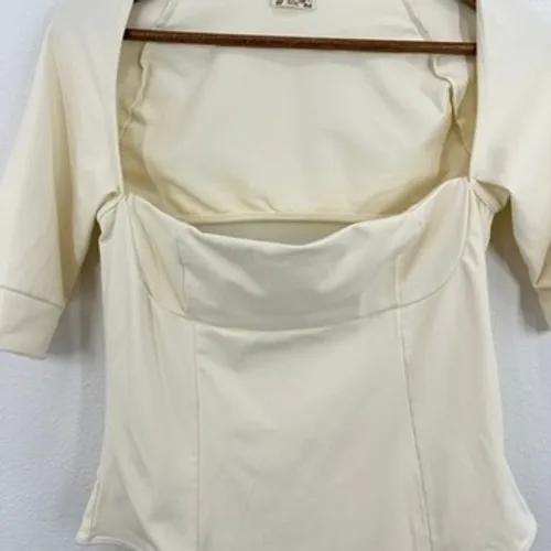 Intimately Free People Bodysuit‎ Square Neck Cutout Cream Fitted Sexy Top Size L - Image 6