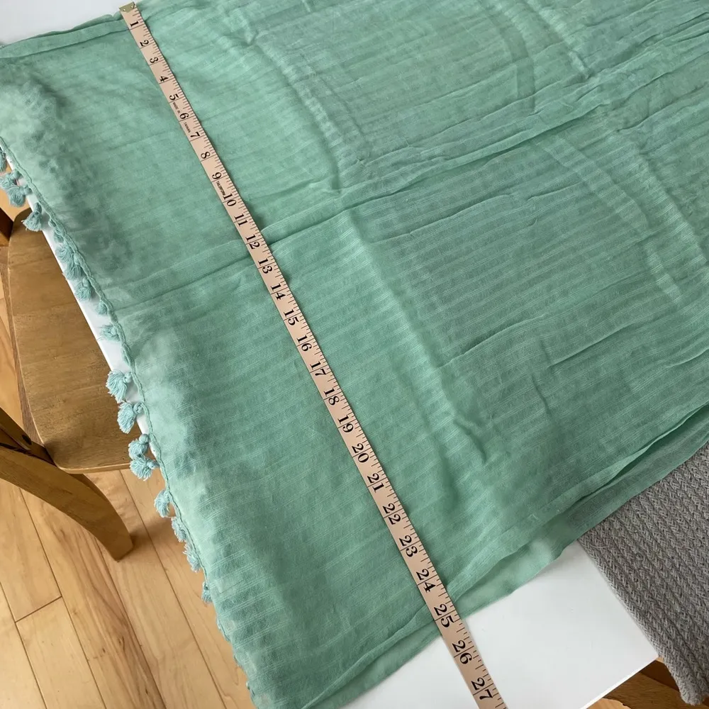 Light Green Semi Sheer Fringed Scarf or Wrap - Image 7
