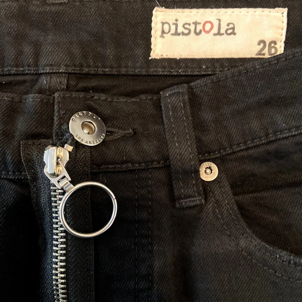 Pistola Nico Into the Void Distressed Mom Jean O Ring Zipper Raw Hem Black 26" - Image 3