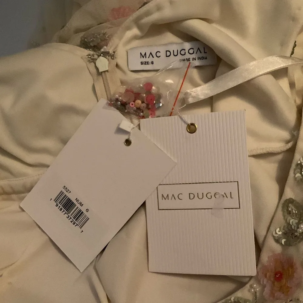 Mac Duggal 5527 Cream V-Neck Sleeveless Midi Floral Beaded A-line Dress $598 - Image 16