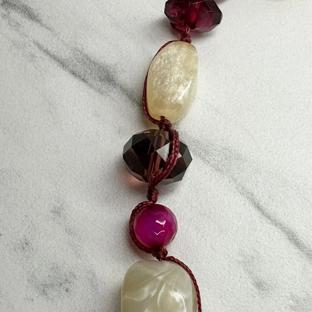 Chico's Chunky Burgundy Cream Beaded Statement Necklace ✨ - Image 10