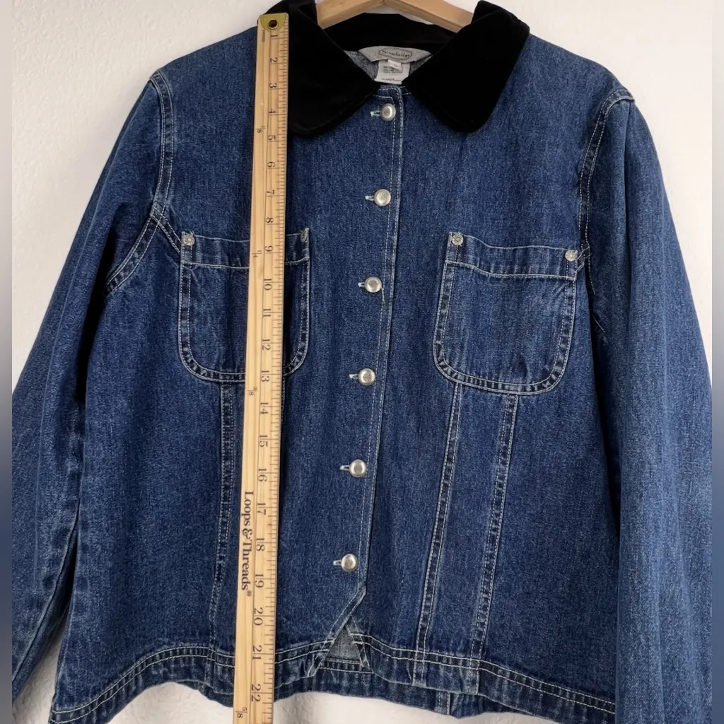 Vintage Classic Blue Denim Jacket Black Collar size L Size L - Image 3