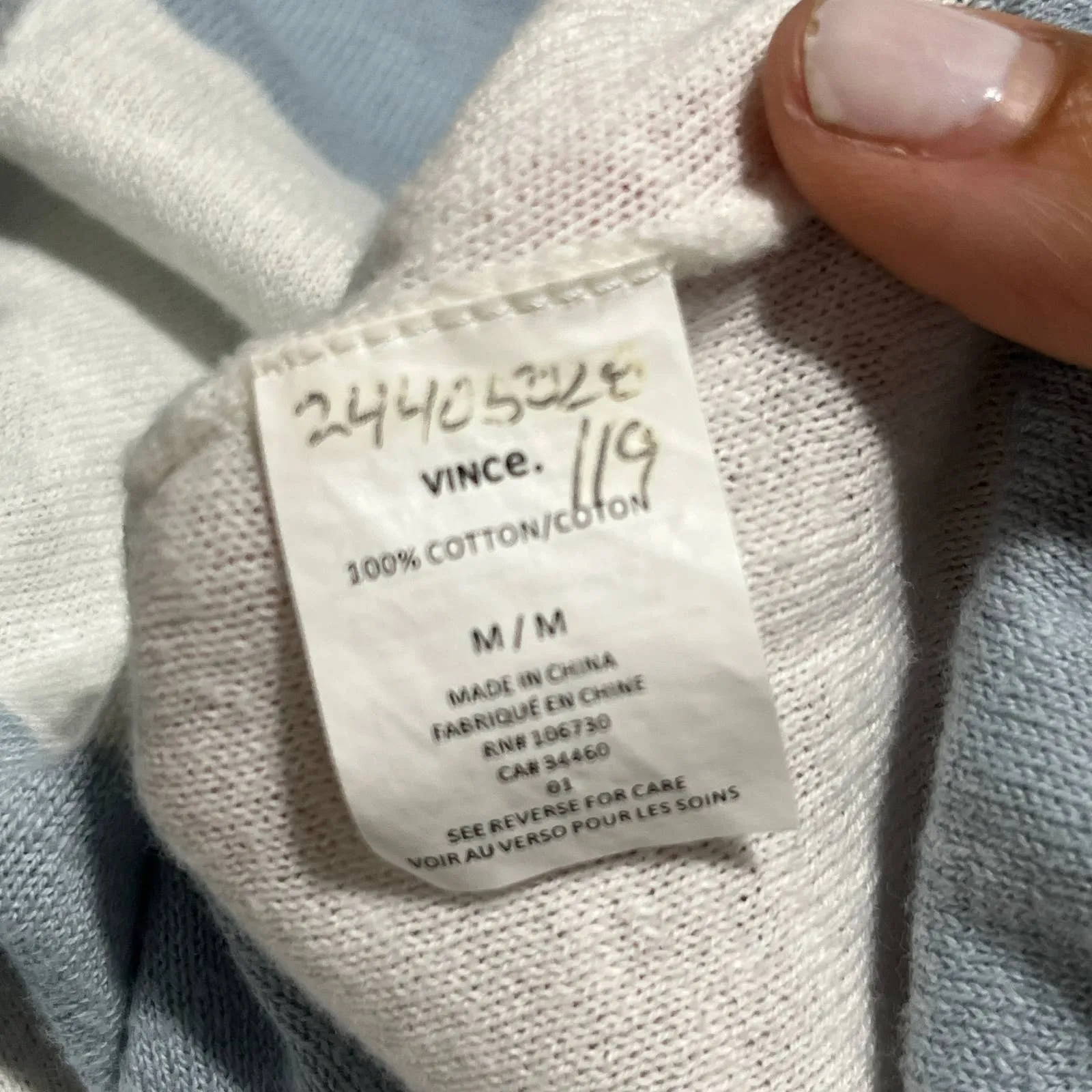 Vince Striped Cotton Crewneck Sweater Lightweight Coastal Women Blue White M - Image 4