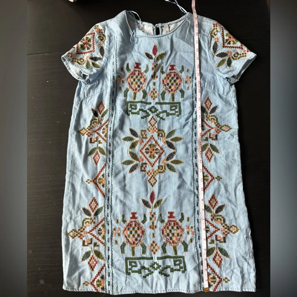Zara TRF Light Blue Denim Chambray embroidered Size Small - Image 6