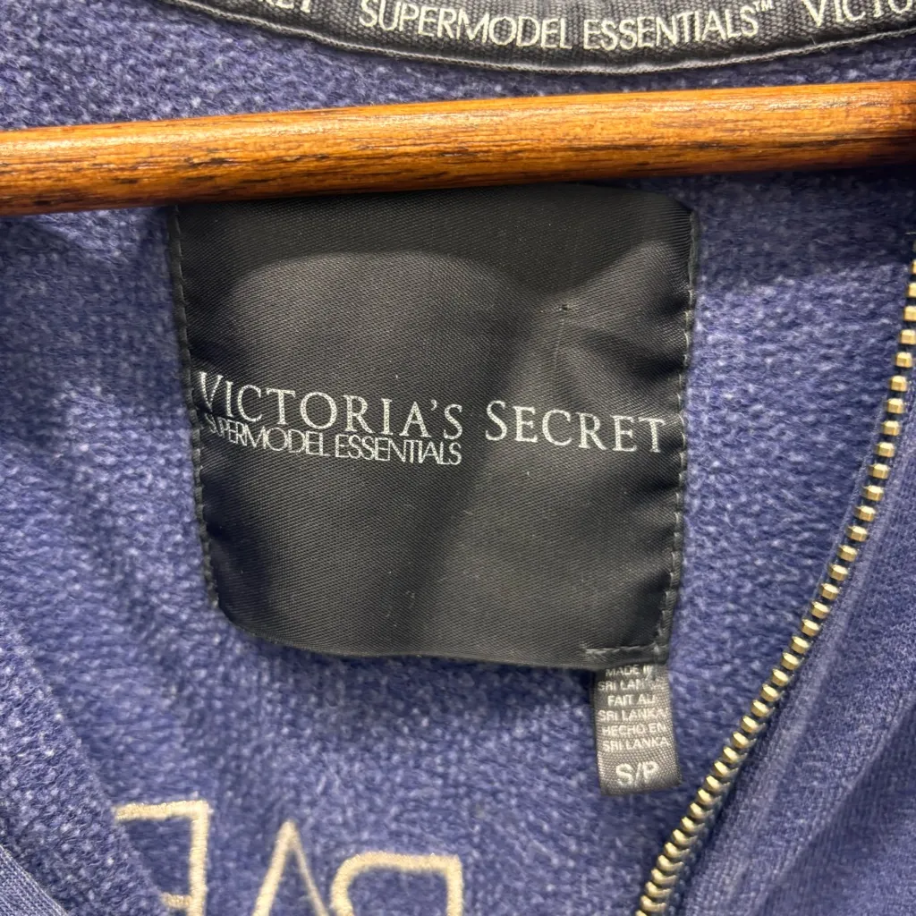 Victoria’s Secret SuperModel Essentials Zip Up Mcbling Hoodie Blue Womens Small - Image 4