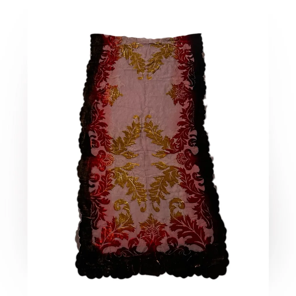 Vintage Velvet Burnout Scarf Shawl Head Wrap Forest Fairy Grunge Whimsy Brown - Image 2