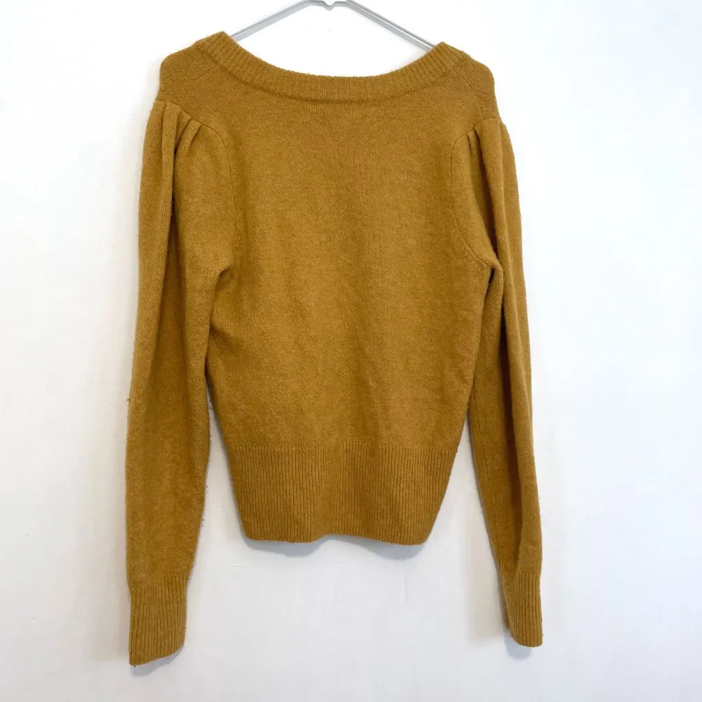 MADEWELL Westgate V-Neck Sweater Mustard Yellow Pleated Pleat Cropped Crop WOOL - Image 15