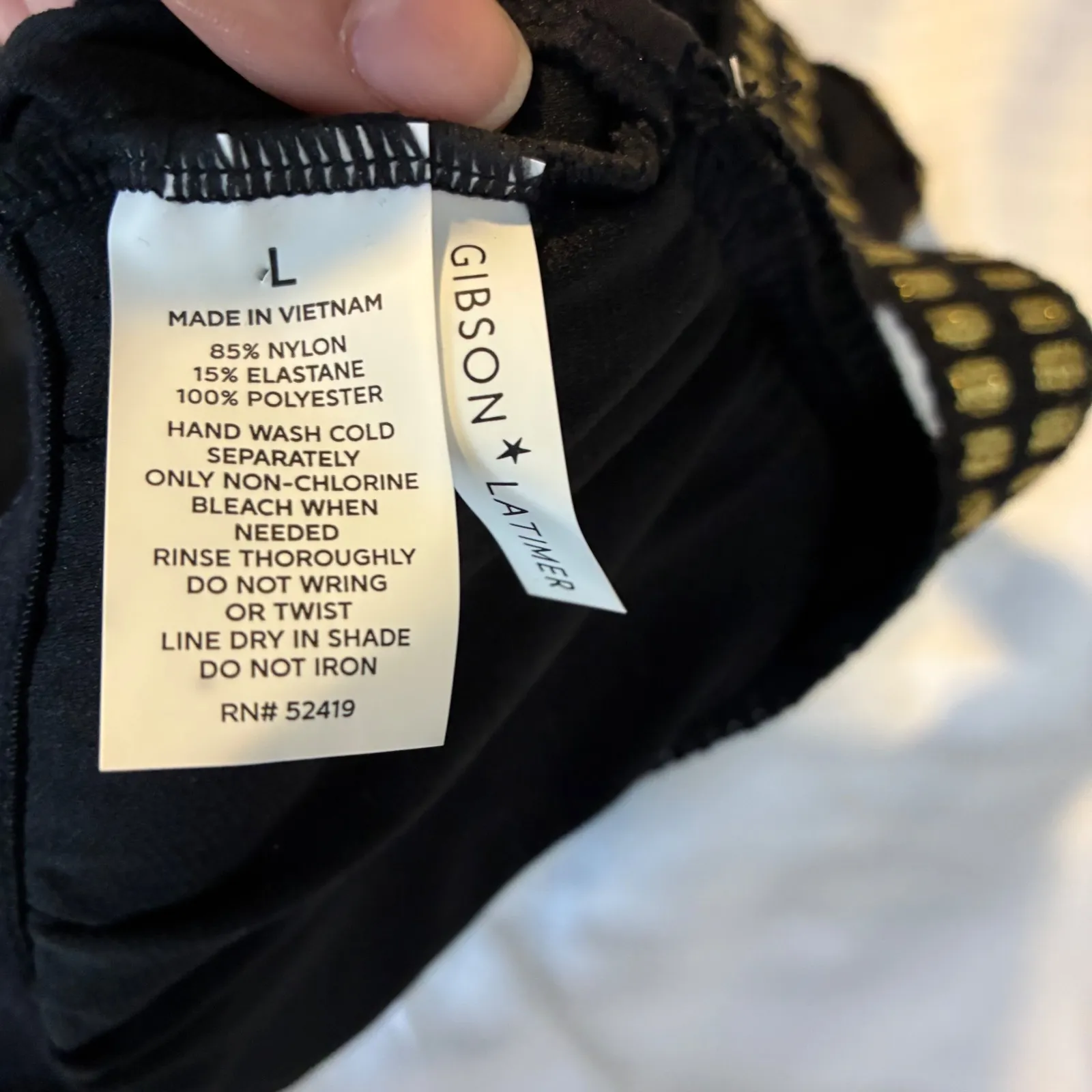 Gibson Latimer Black One Piece Swimsuit Gold Trim V Neck Size L - Image 3