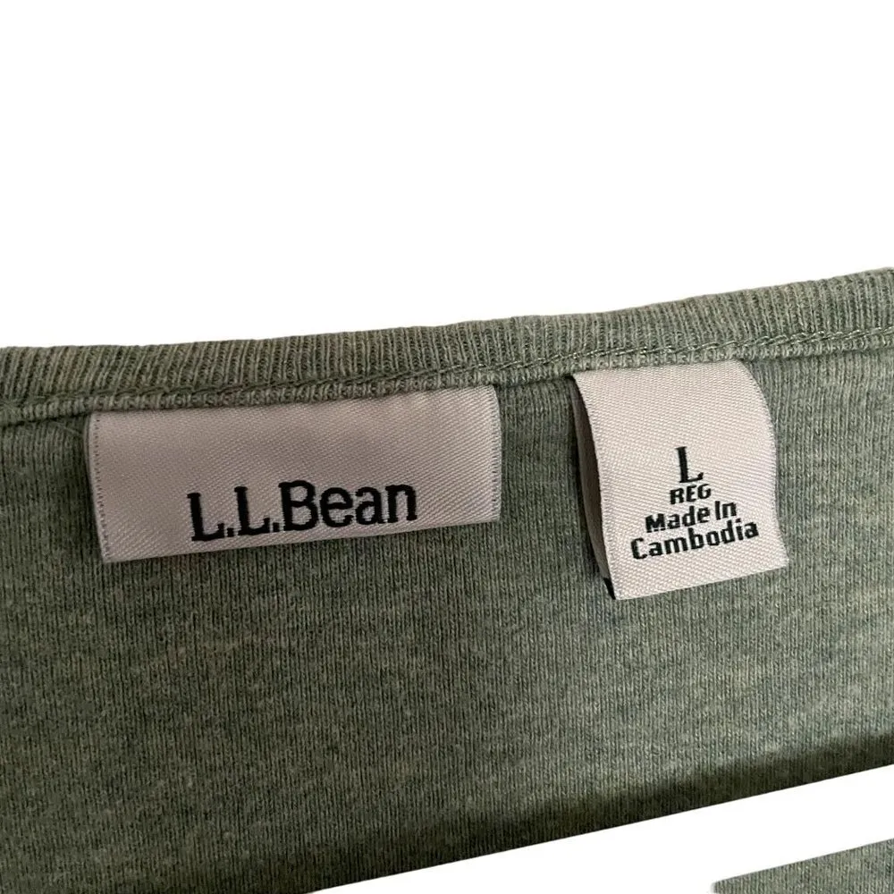 L.L.Bean vintage style cotton 3/4 sleeve crewneck top classic green knit - Image 3
