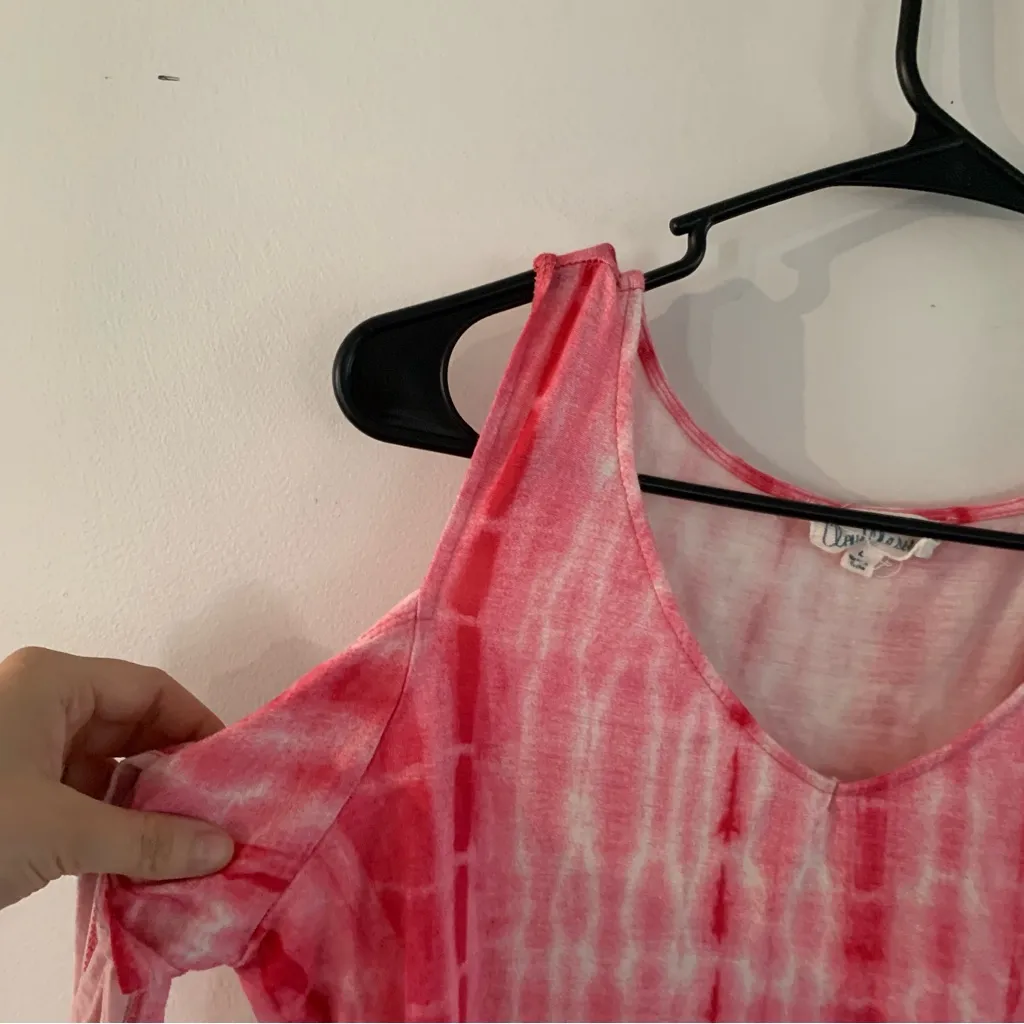 Cloud Chaser Pink Tie Dye Cold Shoulder Top Size Large - Image 3