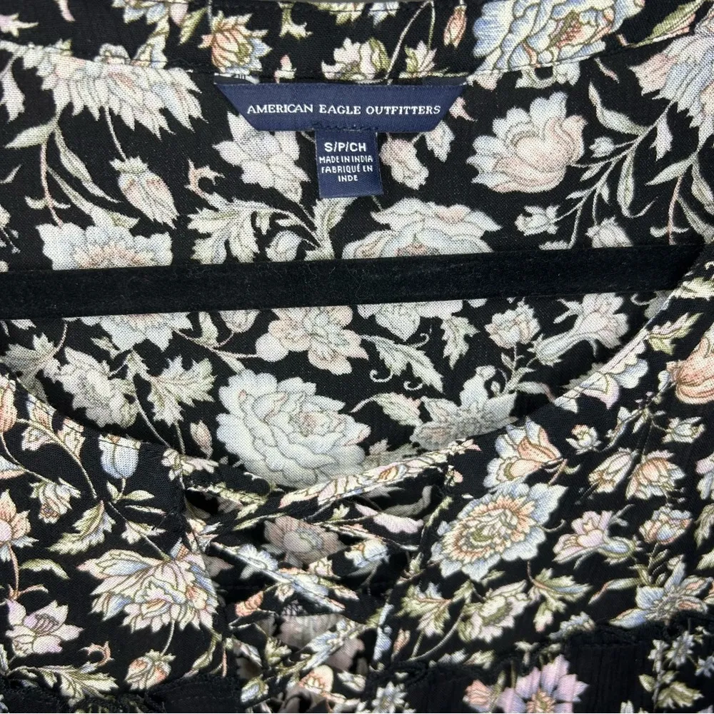 American Eagle Black Floral Long Sleeve Blouse - Image 2
