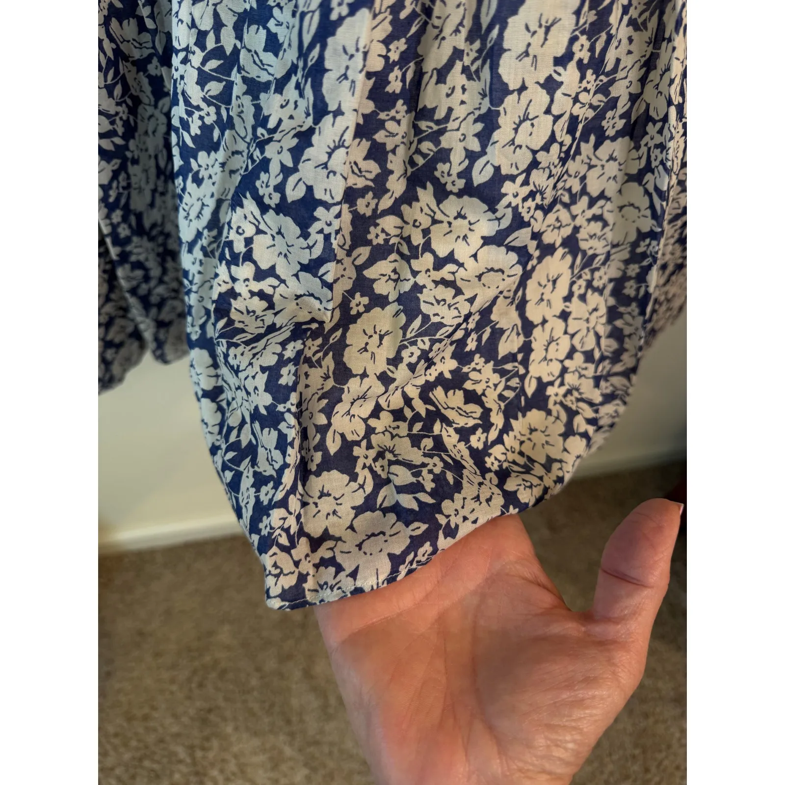 American Living Midi Skirt Floral Ruffle Hem Blue White Women's Plus Size 14 - Image 3