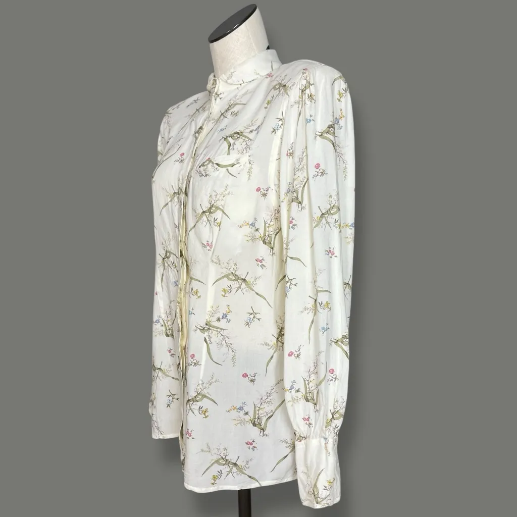 Vintage Blouse Floral Long Sleeve Women Cottagecore Round Collar Button-Up Retro - Image 3