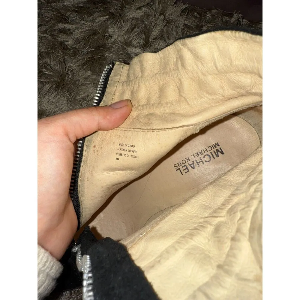 Michael Kors Black Suede Leather Logo Zip Up Heel Booties - Image 3