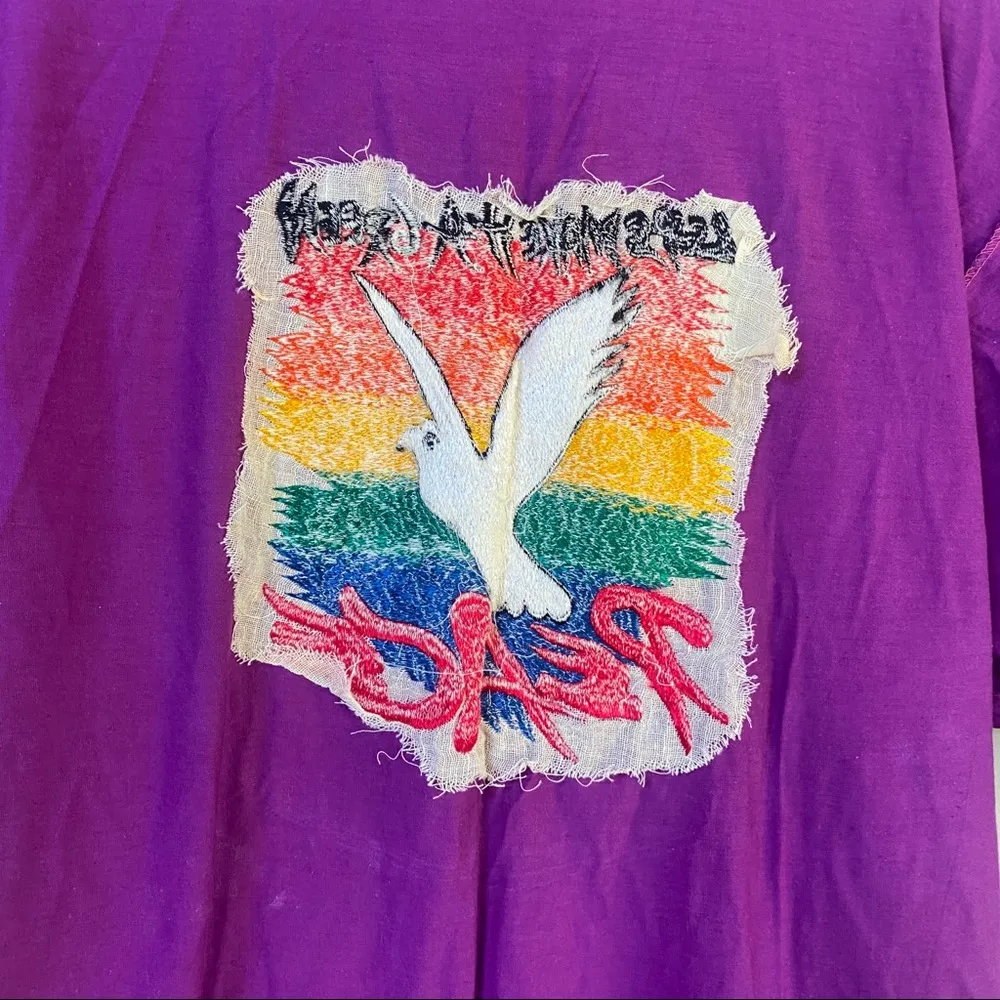 Vintage 80s 90s Greenpeace single stitch embroidered rainbow dove purple… Purple Size L - Image 10