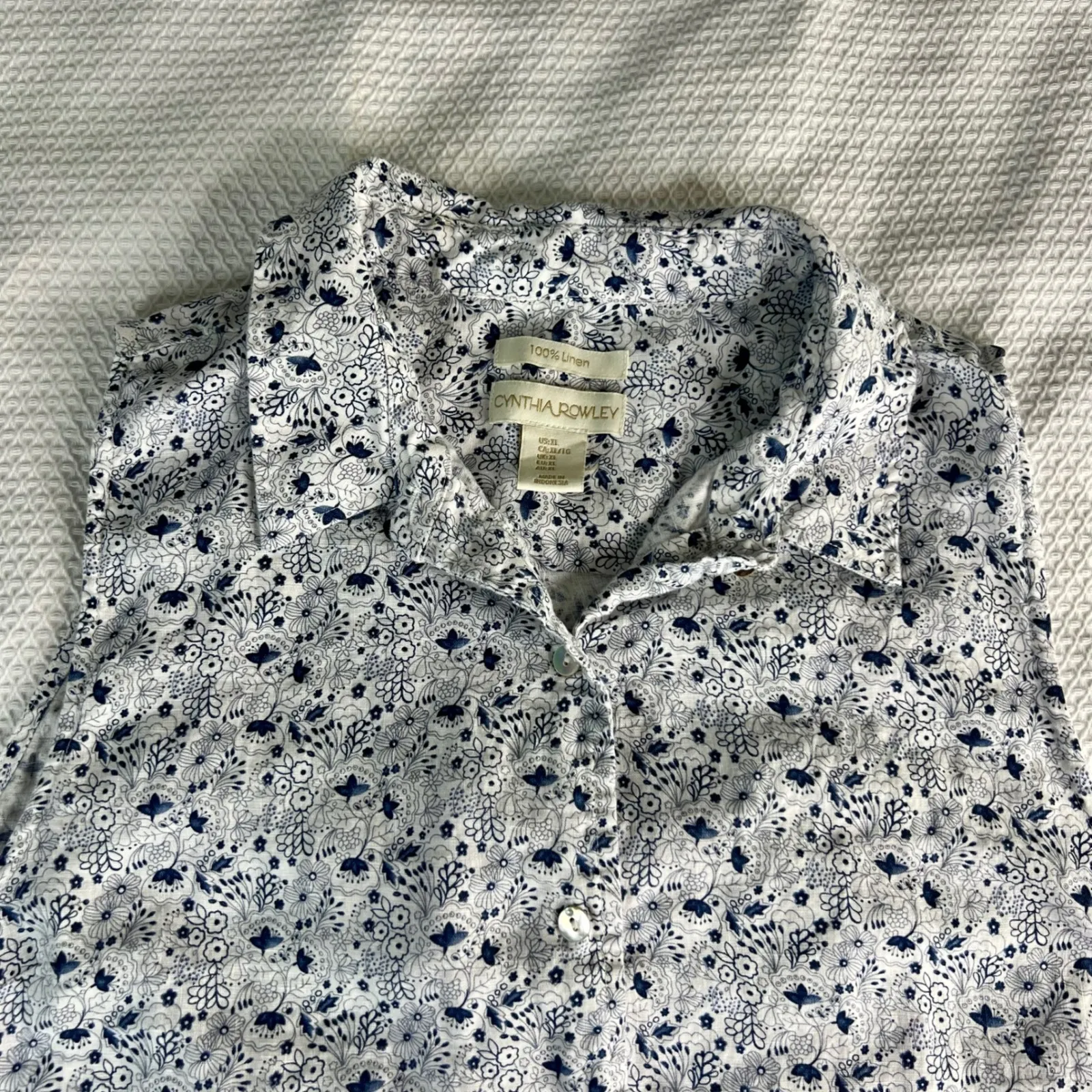 Cynthia Rowley 100% Linen Floral Sleeveless Button Down Shirt Dress Womens Sz XL - Image 2