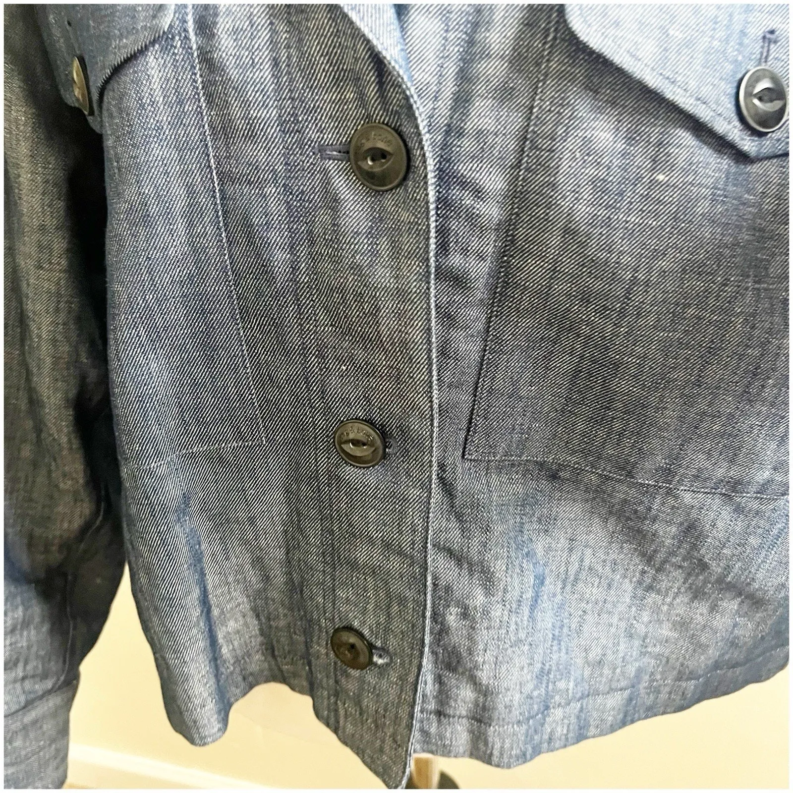 Rag & Bone Jessie Linen Blend Blue Chambray Shirt Jacket Button Size Large - Image 9