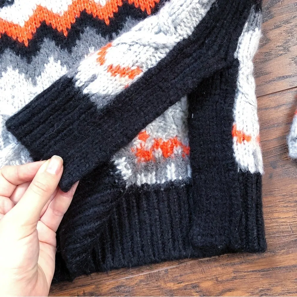 Magaschoni • chunky sweater fair isle Scandi cable knit orange grey black ski - Image 7