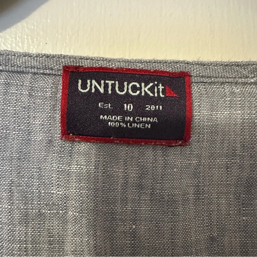 UNTUCKit Linen Chambray Contrast Trim Tunic Top Womens 10 Long Sleeve Blue - Image 3