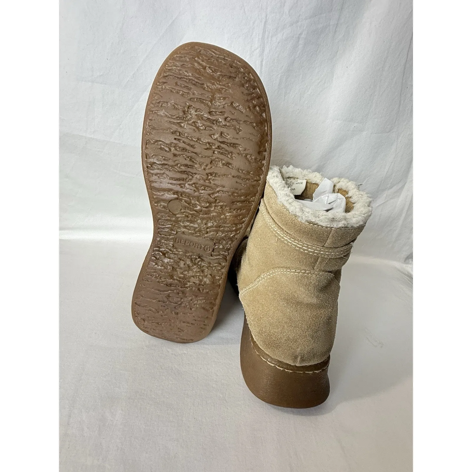 Vintage Y2K Report Suede Leather Platform Boots Womens 8.5 Faux Shearling Tan Brown - Image 9