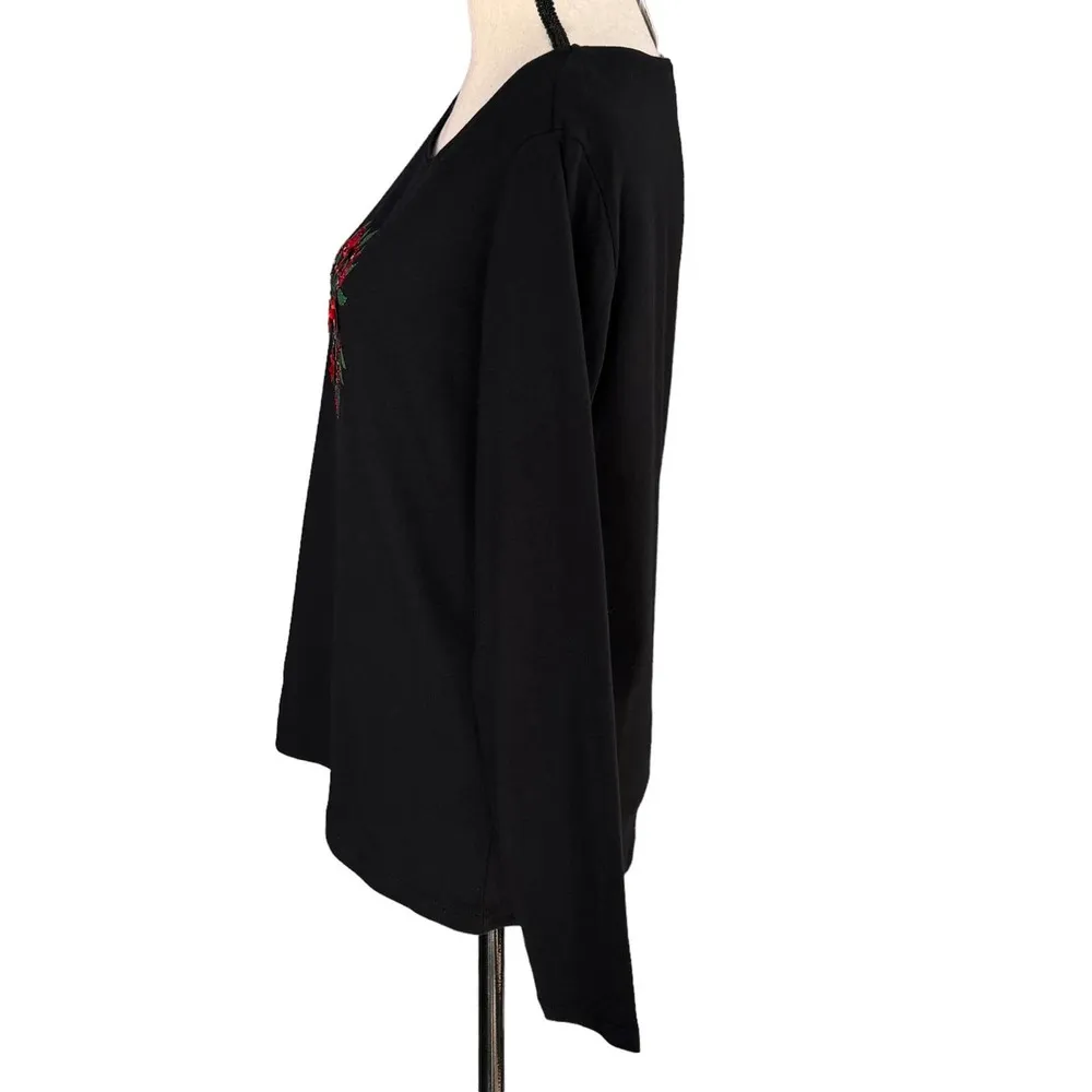 Karen Scott Medium Top Holiday Poinsettia Heart Festive Christmas Long Sleeve - Image 6