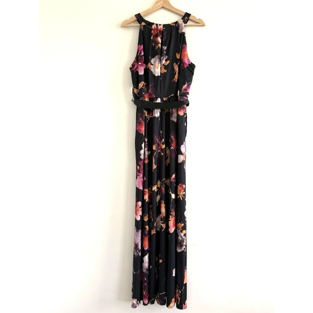 SLNY Fashions Women's Floral-Print Halter Gown MAXI dress Black Multi 14 - Image 7