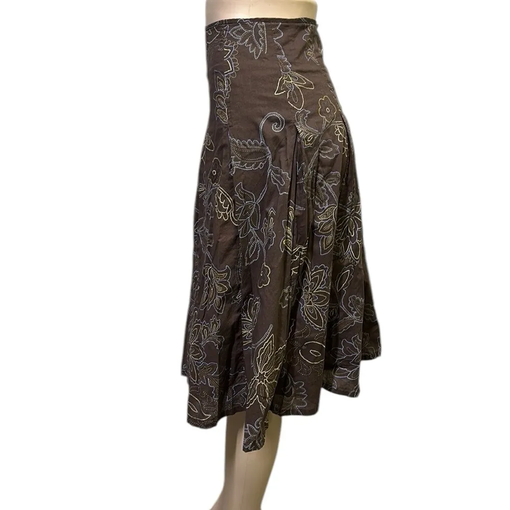 JKLA California Brown Cotton Floral Lined Zip Side Flowy Skirt Womens XL - Image 2