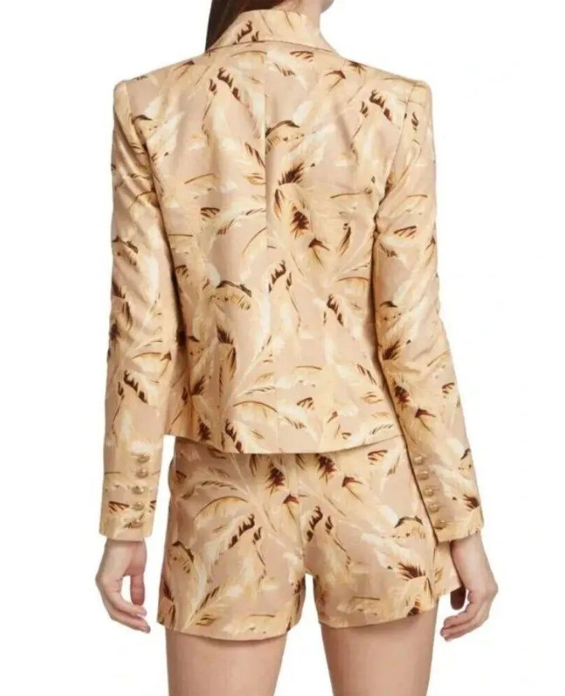 💕L'AGENCE Brooke Double Breasted Crop Blazer Honey Multi Tonal Palm Leaf 6 NWT - Image 9