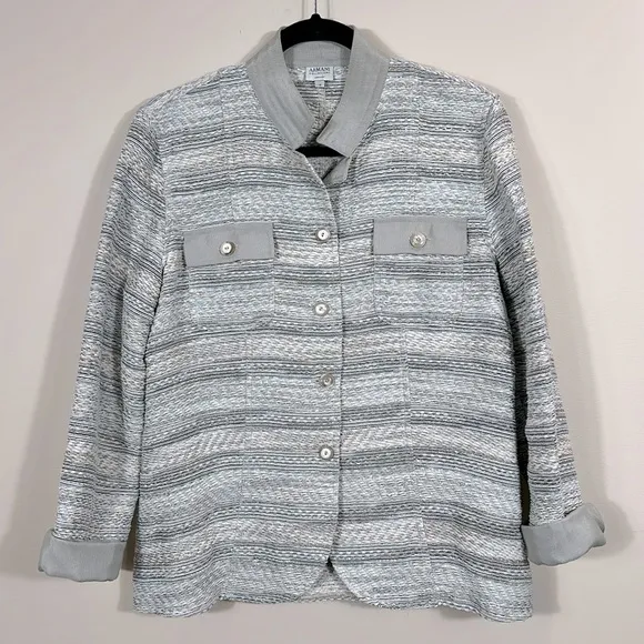ARMANI COLLEZIONI Gray Striped Knit Button Front Blazer/Jacket Women Size 12 - Image 1