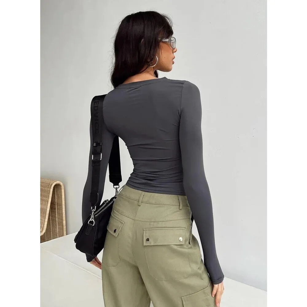 Princess Polly Arnim Gray Crewneck Long Sleeve Slim Pullover Tee T-shirt Top 2 - Image 5