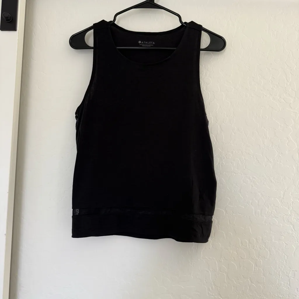 Athleta Essence Mesh Trim Tank Top Active Athletic Gym Workout Small Back Sheer - Image 2